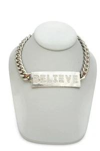 Vintage Halskette Silberfarben Strass Believe 18" - Bild 1 von 9