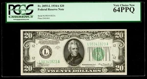 1934 A $20 Dollar Federal Reserve Note San Francisco PCGS 64 PPQ SL # L98341823A - Picture 1 of 2