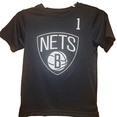 NWT Brooklyn nets t shirt boys X small 4/5 black quick dry material - Image 1 of 3
