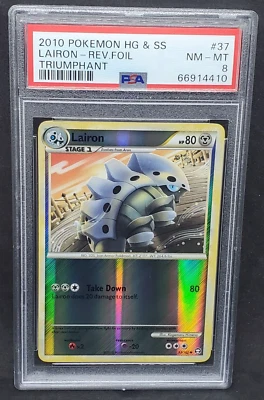 Pokemon PSA 8 NM-MT Lairon 37/102 HS Triumphant Reverse Holofoil 2010 S#4410 - Image 1 of 2