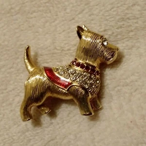 Scottish Terrier Westie Scottie Dog Gold Swarovski Crystals Brooch Pin Signed - Picture 1 of 11