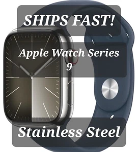 Apple Watch Series 9 45 mm acier inoxydable argenté (GPS + cellulaire) débloqué A2984 - Photo 1 sur 6