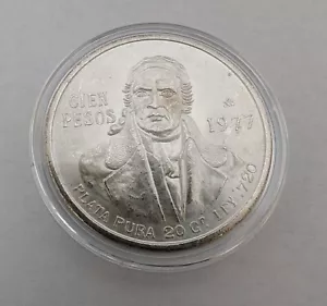 100p mexico Cien Pesos 1977 .720 Silver Coin 20gr Bu Unc - Picture 1 of 2