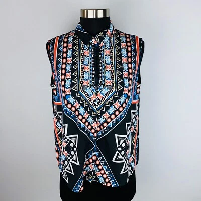 Mossimo Womens Small S Polyester Sleeveless Hidden Button Tribal Boho Print Top  - Image 1 of 4