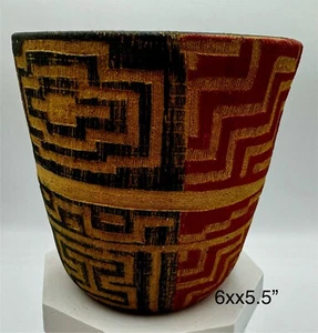 Deer Creek Pottery Art Bowl Tlingit Style Patterns Red And Black 6x5.5” Vintage - Picture 1 of 6