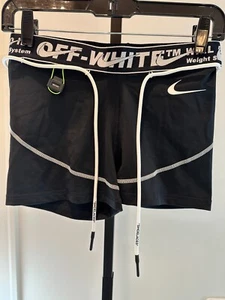 BLANCO ROTO x NIKE Pantalones Cortos de Entrenamiento Cinta Banda Mediana Negro/Blanco Virgil Abloh ~NUEVO CON ETIQUETAS - Imagen 1 de 4