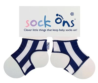 1 or 2 Navy White Nautical Stripes Sock Ons Sock Keepers Size 0-6 & 6-12 Months