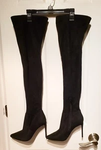 Steve Madden Viktory Black Faux Suede Stiletto Heel Over The Knee Boots Size 7.5 - Picture 1 of 1