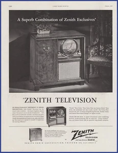 Vintage 1949 ZENITH Circle Screen Television TV AM FM Turntable 1940's Print Ad - Picture 1 of 1