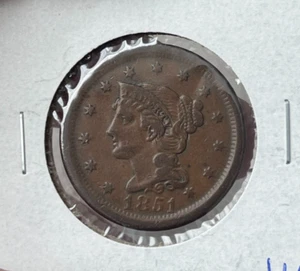 1851 Braided Hair Large Cent L2 - Picture 1 of 2