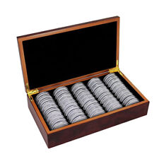 50× 46MM Coin Capsules Storage Box with Wooden Case Holder Collection Display US