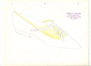 ORIGINAL Hand Drawn Sketch 1960s fashion designer LUCIEN GUILBERT SHOE loops 8A - Picture 1 of 1