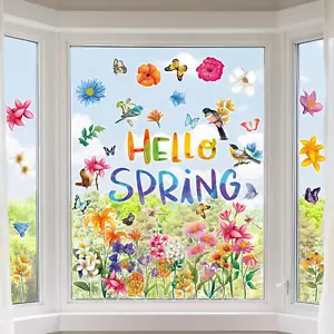 9 Sheet Hello Spring Window Stickers Decorations Spring Window Clings Flowers Bu - Picture 1 of 12