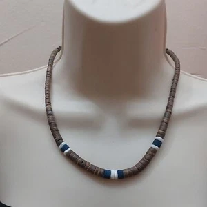 Hawaiian Surfer Style Wood Shell Bead Choker Men's Necklace - Picture 1 of 5