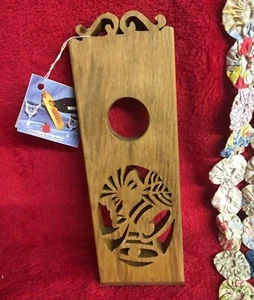 New Decorative Wood Balancing Wine Champagne Bottle Christmas Bells Design NWT - Picture 1 of 5