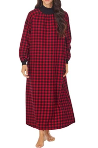 NWT Lanz of Salzburg RED/BLACK BUFFALO COTTON FLANNEL Mock Neck Nightgown M SOFT - Picture 1 of 5