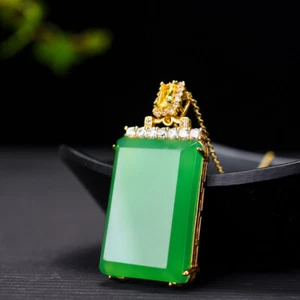 Certified natural high Ice Green Jade Jadeite amulet Pendant&Necklaces平安无事牌 - Picture 1 of 5