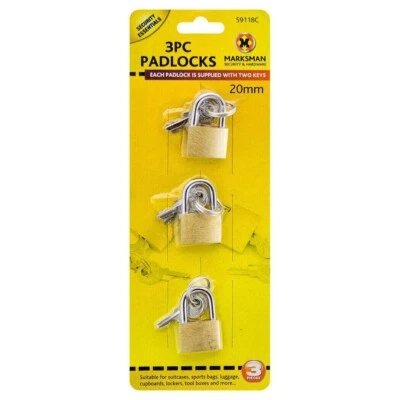 20mm Mini Padlock 3 Pc for Small Sport Bag Suitcase Luggage Brass Lock with Key - Image 1 of 4