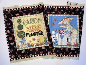 1/2 yd Mary Engelbreit BLOOM Where You're Planted 2 COTTON Panels 18 x 45 Fabric - Picture 1 of 7
