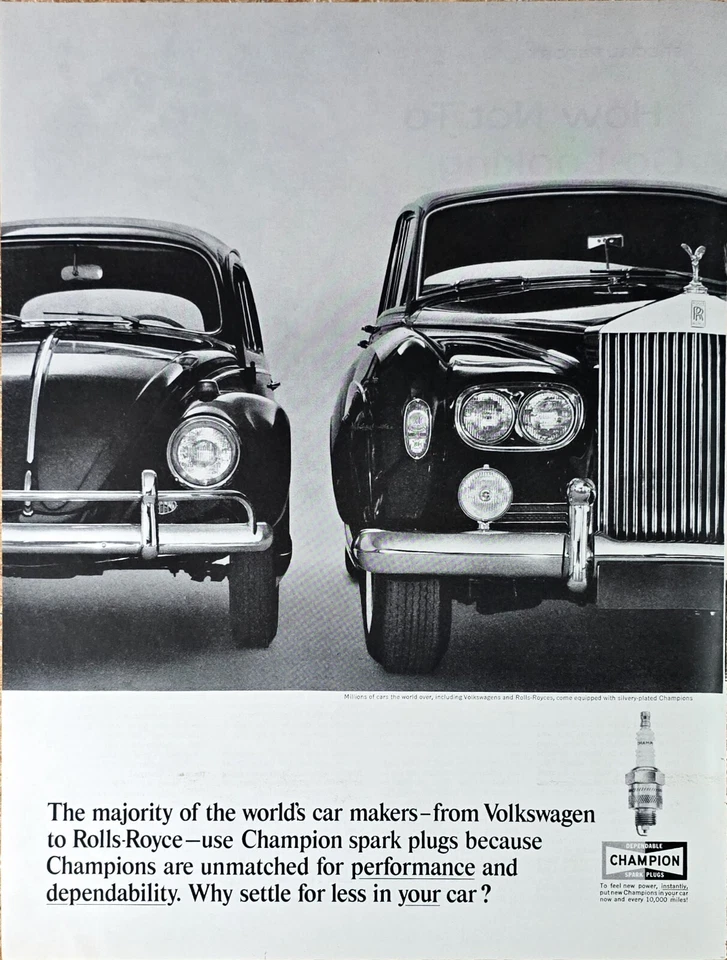 Rolls-Royce-CHAMPION SPARK PLUGS - Volkswagen - 1964 Vintage Print Ad - Image 1 of 1