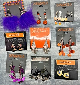 NEW Spookies Earrings lot Halloween Cats bats Pumpkin Witch hat LOT party favors - Picture 1 of 14