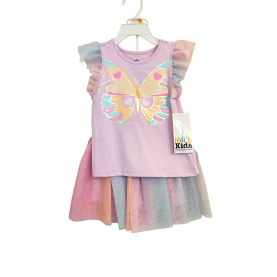 NUEVO CON ETIQUETAS Conjunto de 2 Falda 3T Brillo Arco Iris Mariposa Cuartel General Niños Niñas Foto 1 de 4