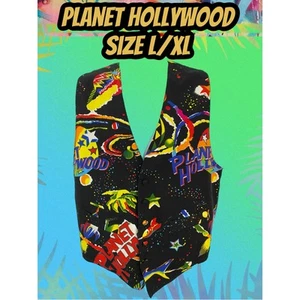 Vintage Planet Hollywood Vest L/XL 5 Button All Print Graphic Rare Retro Uniform - Picture 1 of 12
