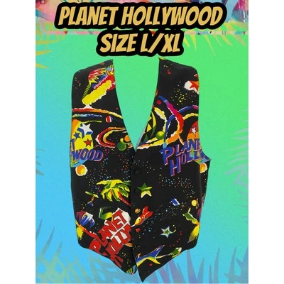 Vintage Planet Hollywood Vest L/XL 5 Button All Print Graphic Rare Retro Uniform - Image 1 of 4