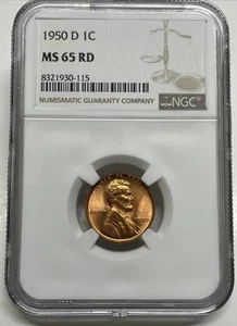 1950-D Lincoln Wheat Cent / Penny 1c NGC MS65 RD Red - Picture 1 of 5