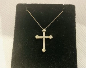 10k Gold Diamond Captivating Gothic Cross Necklace 18” - Picture 1 of 3