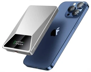 iPhone Power Bank 15W 5000 mAh Silver Portable Wireless Magsafe Fast Charger - Picture 1 of 9
