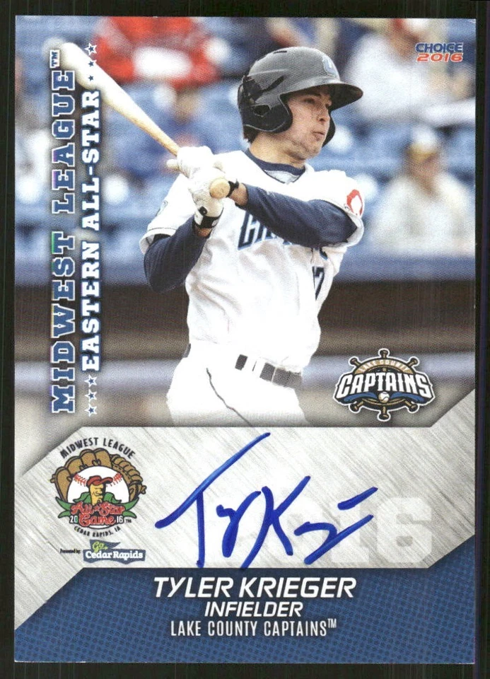 2016 Lake County Captains TYLER KRIEGER Signed Card autograph auto INDIANS - Image 1 of 1