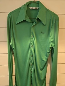 Vintage 70s Green Nik Nik Unisex Medium Size Button Up Shirt Disco - Picture 1 of 14