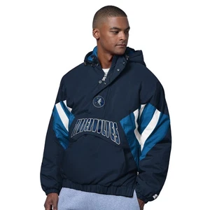 Herren Starter blau Minnesota Timberwolves The Line Up Oxford Crinkle Half-Zip - Bild 1 von 2