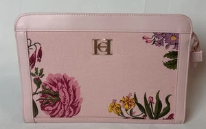 New Carolina Herrera Pink Floral Toiletry Clutch Bag Travel Make Up 12”x8” - Picture 1 of 8