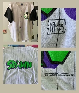 Camiseta deportiva de béisbol Todd McFarlane SPAWN 1992 RARA XL botón gris negra promoción de cómic - Imagen 1 de 9
