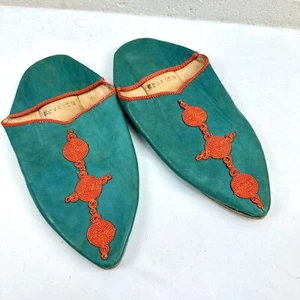 MOROCCAN TRADITIONAL HANDMADE SHEEP SKIN LEATHER WOMEN SLIPPERS Mules Sz 6.5 - Picture 1 of 4