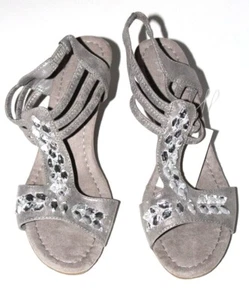 Jaclyn Smith Women's Edina Silver Gray Wedge Heel Rhinestone Sandal Shoes 7.5M - Picture 1 of 6