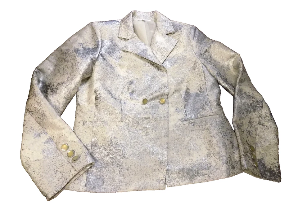 CAbi Shiny blazer jacket glam Sparkle Silver Metallic Cream Neutrals sz 4 EUC — 第 1/4 张图片