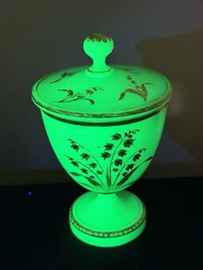Uranium Opaline Covered Dish Painted beautiful - Picture 1 of 9