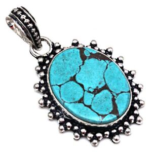 Pendant Tibetan Turquoise Gemstone Mother's Day Gift 925 Silver Jewelry 1.75"
