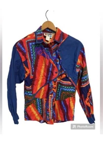 Vintage 1990s Wrangler Western Rodeo Aztec Style Shirt Size L Rockabilly - Picture 1 of 4