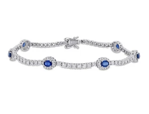 2.11 Carat (ctw) Blue Sapphire Bracelet in 14K White Gold with Diamonds (7 Inche - Picture 1 of 5
