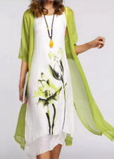 Damen KLEID Größe:XL Farbe: Grün-Weiß 3/4 Ärmel Blumen Midi Kleid Rayon