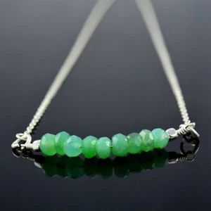 Natural Green Chrysoprase Rondelle Beads Curb Link Silver Chain 18" Bar Necklace - Picture 1 of 8