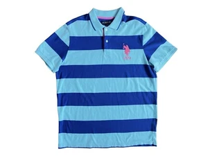 U.S. Polo Assn Rugby Stripe Polo Shirt Size Large Blue Navy Cotton Short Sleeves - Picture 1 of 10