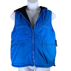 Marsh Landing Size Large Vest Reversible Blue Black Fleece Pockets Hooded NEW - Picture 1 of 6