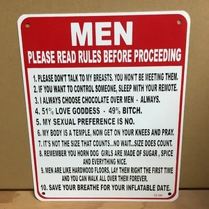 Men Please Read Rules 8”x10” Metal Sign Feminine Funny Comical Bar Decor Sassy - Picture 1 of 2