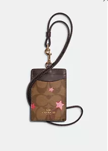 Cordino nuovo con etichette COACH C7678 ID in tela con supporto distintivo stella discoteca oro/cachi $78 - Foto 1 di 8