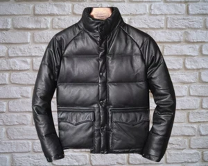 Herren Echt Lammleder Leder Puffer Jacke Gesteppt Wattiert Leder Bomberjacke - Bild 1 von 5